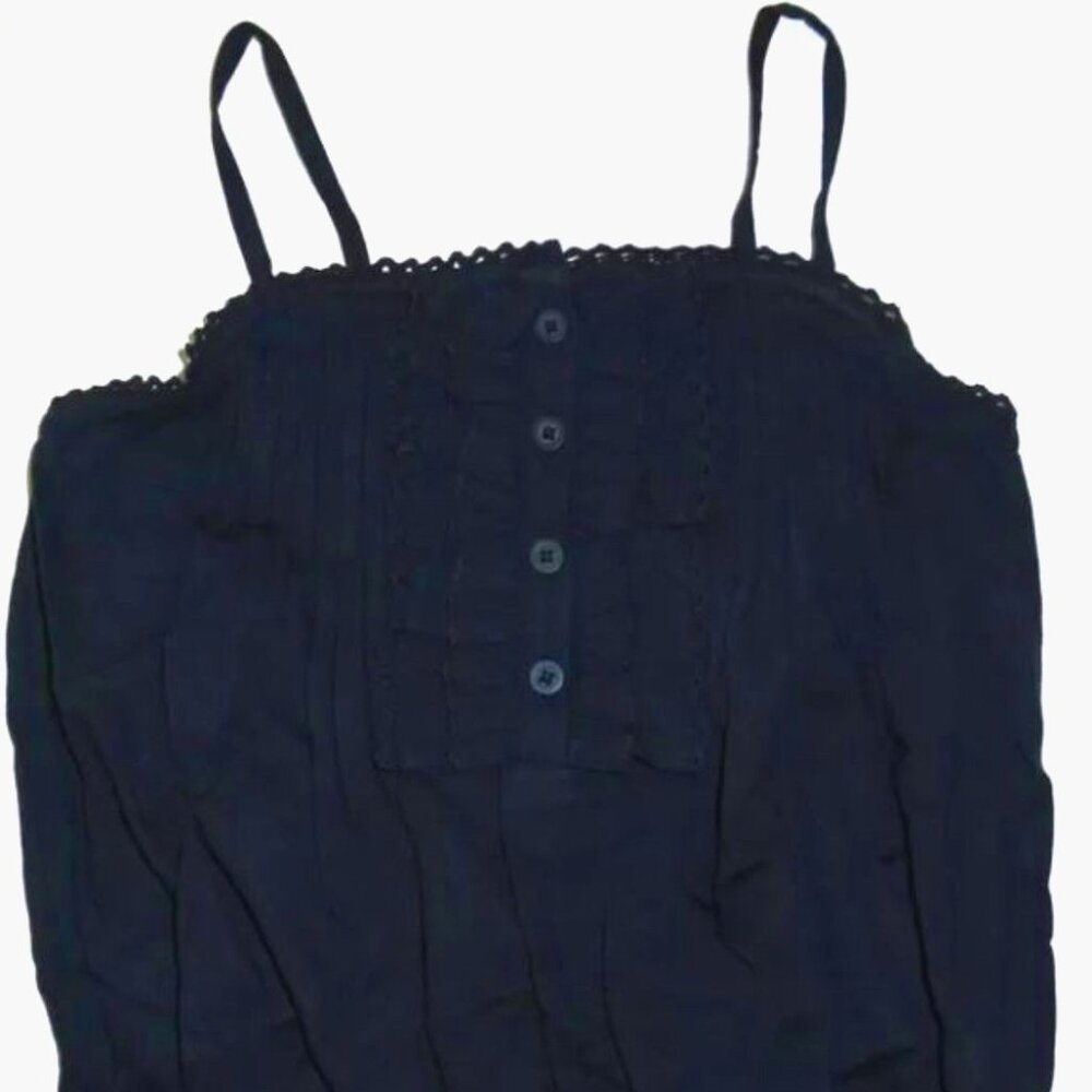 NEW Gap Kids girls shirt S 6 7 navy blue pintucked tuxedo ruffle tank top tee - Picture 2 of 2